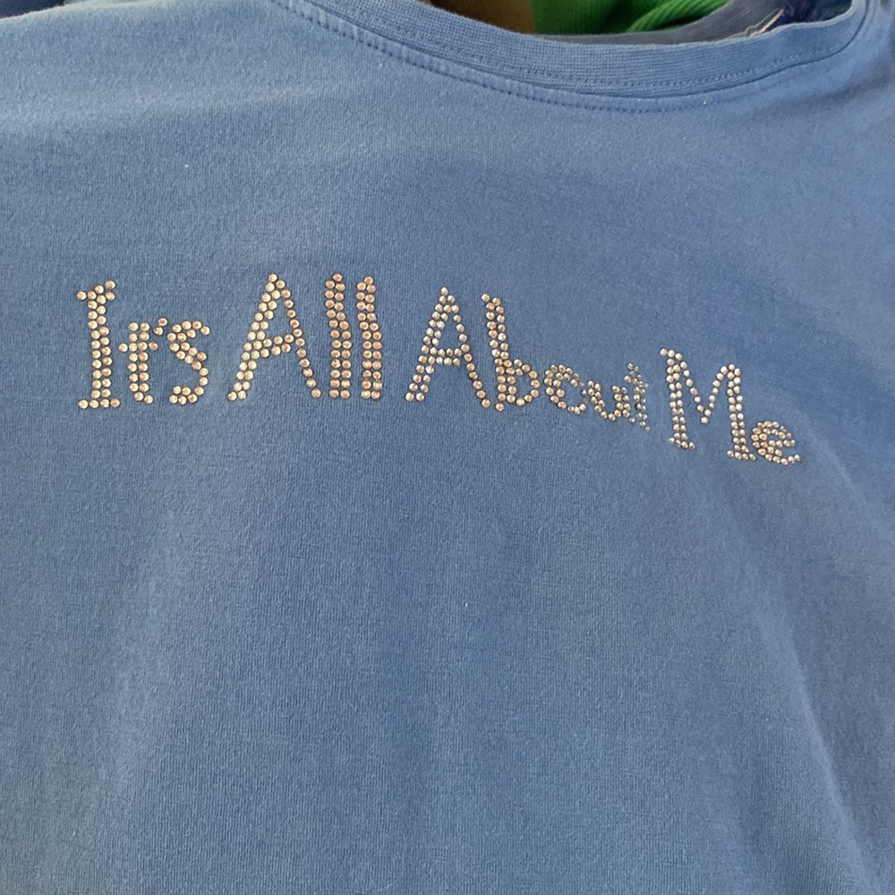 It’s all about me Blue Shirt with Rhinestone Detail